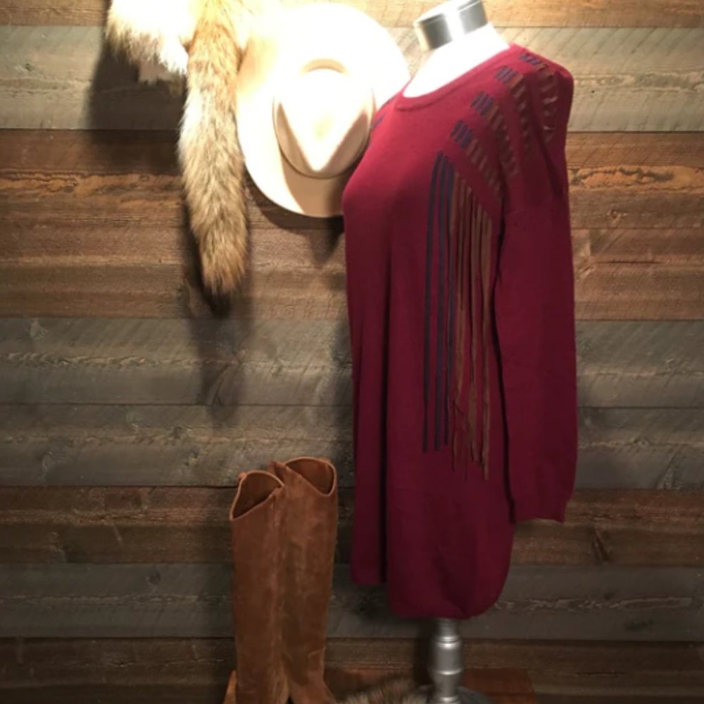 FRINGED SWEATER DRESS